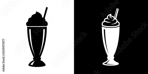Slika na platnu Stylized silhouette icon of a delicious cold milkshake drink with a straw and wh
