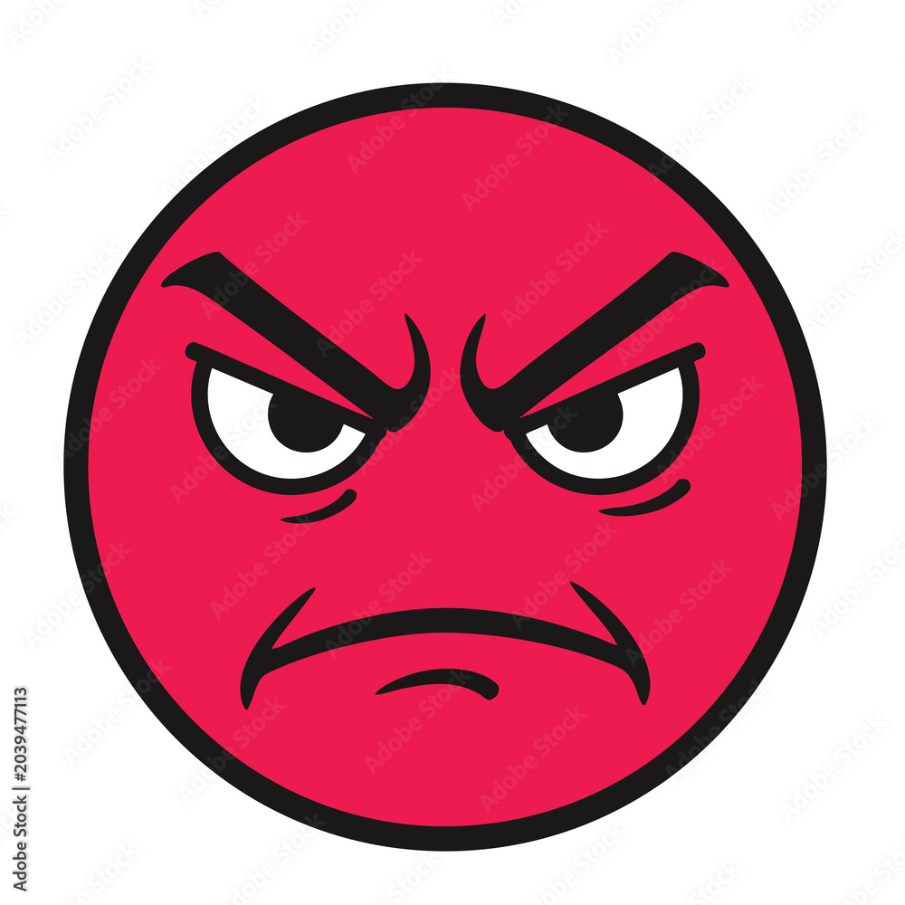 Obraz premium Angry red emoticon face with a frustrated expression.