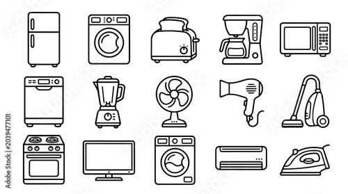 Set of home appliance and electronic device outline icons