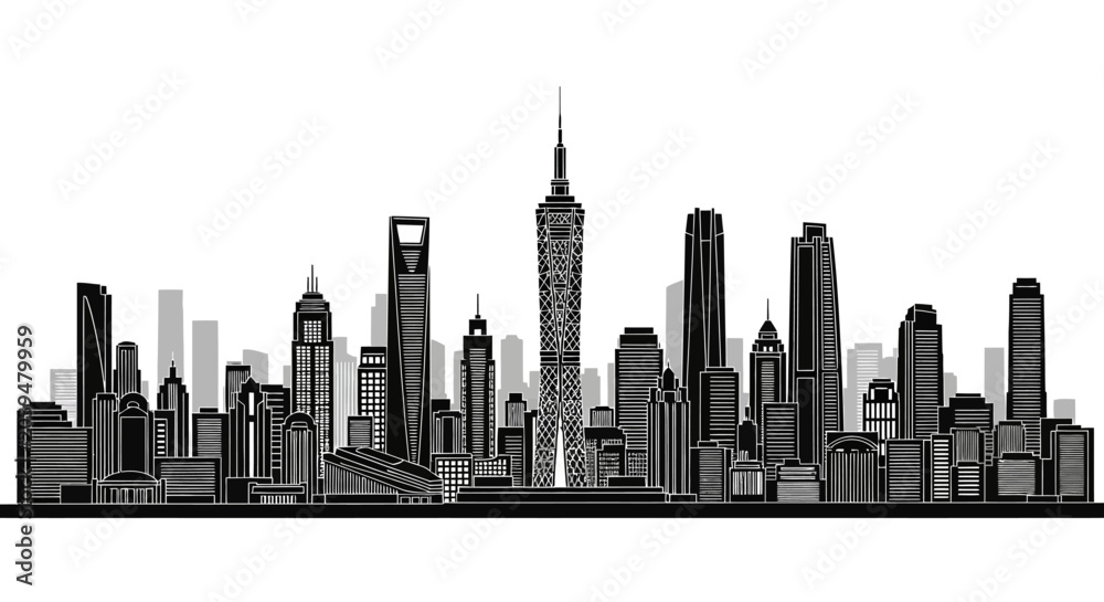 Naklejka premium Taipei City Skyline Silhouette Vector Illustration