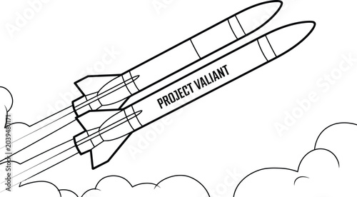 Fotografie Two military rockets launching with smoke trail vector illustration military propulsion aviation technology