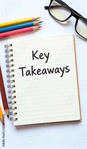 Spiral Bound Notebook With Words Key Takeaways Written In Bold Black Ink On Cover Suggesting Used For Noting Important Points Lessons Learned From