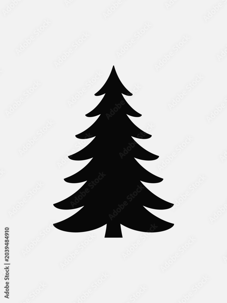 Obraz premium Black Pine Tree Silhouette on White Background