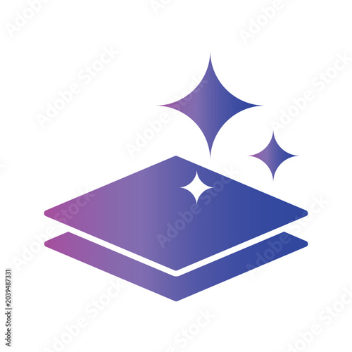 Artificial intelligence layer stack icon with sparkle effect in modern gradient style.