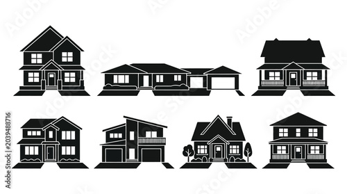Schilderij op canvas houses in silhouette style home residence dwelling