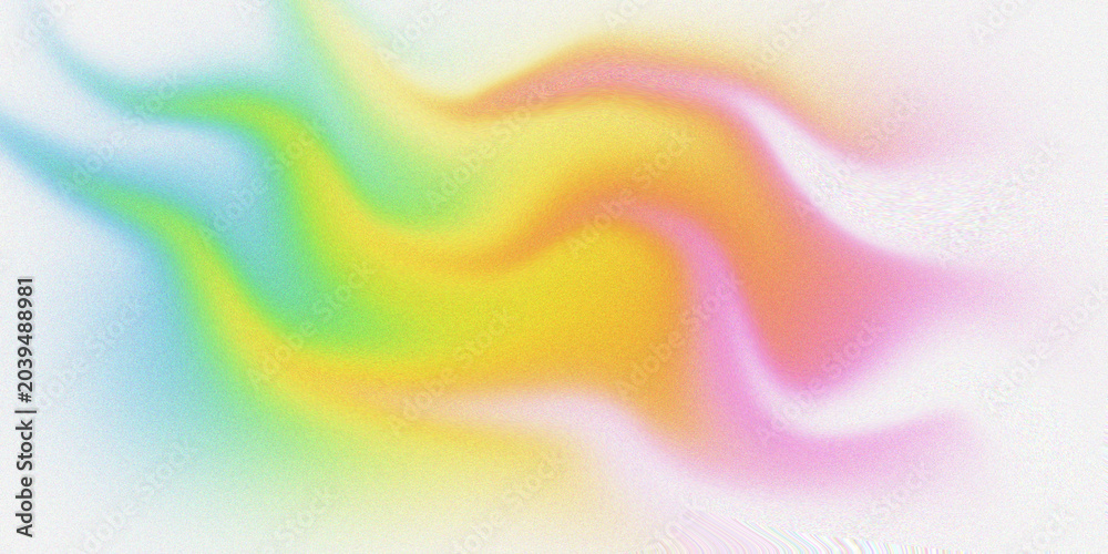 Obraz premium Abstract flowing wave pattern with vibrant rainbow gradients on grainy white background for creative digital art and modern style.