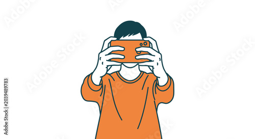 Принти на полотні Man holding smartphone to face.