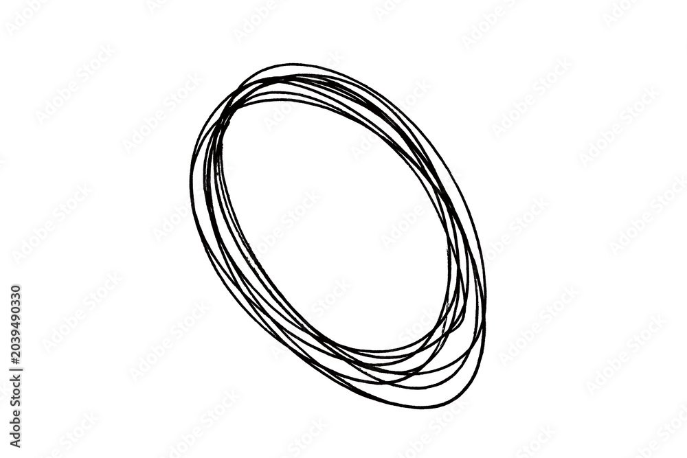 Fototapeta premium Abstract hand-drawn sketch of multiple overlapping elliptical outlines on a plain white background
