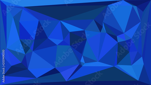 Abstract blue geometric background with triangular shapes and gradient shades of navy and royal blue.