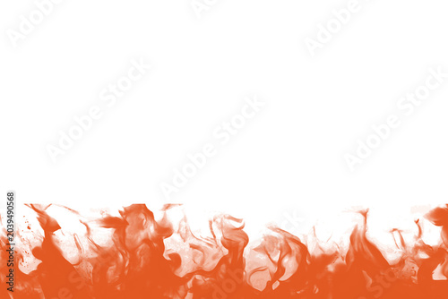 Bilde på lerret Fiery orange flames lick upwards against a stark white background, creating a dy