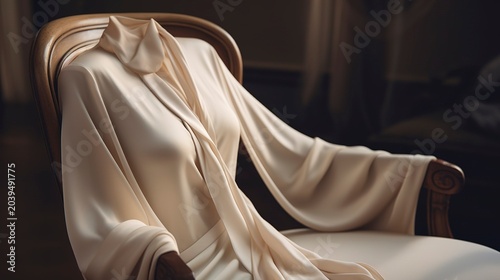 A photo of elegant silk blouse draped over a chair