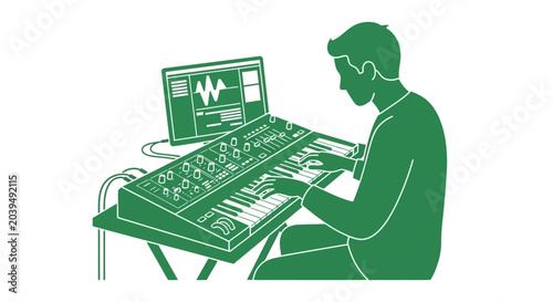 Tableau sur toile Man working on sound mixing board.