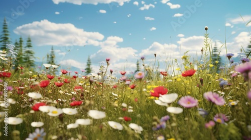 A photo of fields of wildflowers in bloom.