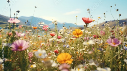 A photo of fields of wildflowers in bloom.
