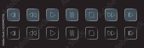 Obraz na płótnie Liquid glass morphism vector of play, skip forward, skip backward buttons and a Music Collection banner concept