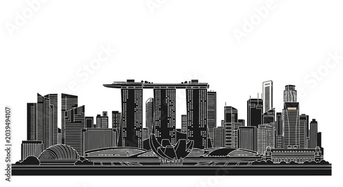 Singapore City Skyline Silhouette Illustration
