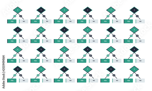 Schilderij op canvas Binary decision tree kit vector yes no flowchart set two way branch logic condit