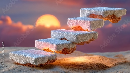 Sugar Cubes Floating in Air at Sunset