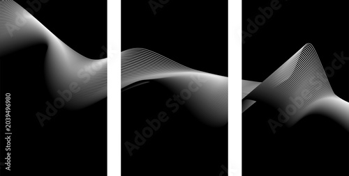 Bild auf Leinwand Modern triptych with flowing monochromatic wave lines abstract triptych monochro