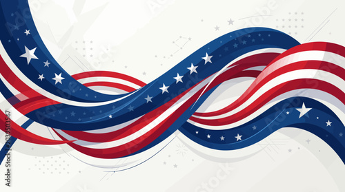 Dynamic festive background featuring flowing red, white, and blue ribbons with elegant stars, evoking patriotic celebration and national pride for banners and event designs