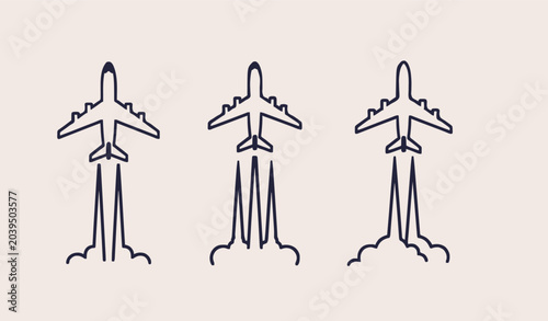 Photography Modern Takeoff Airplane Symbol Set with Upward Flying Aircraft Icons Vector Coll