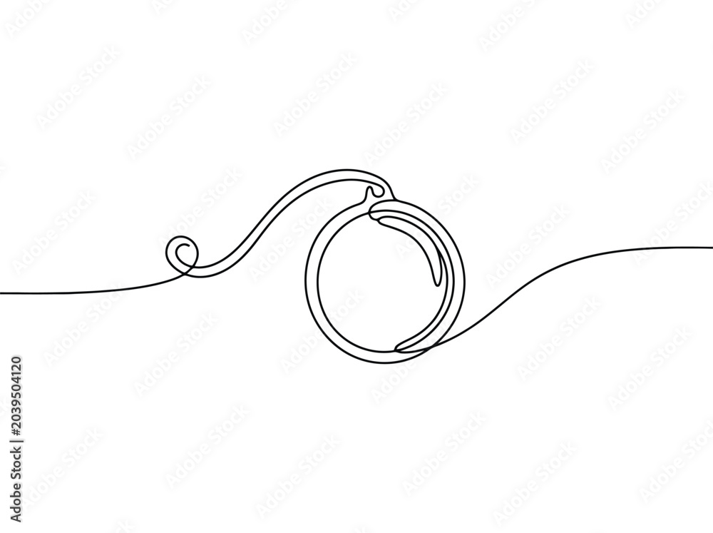 Obraz premium A single line drawing of a round ornament with a swirling tail and a hook for a Christmas tree