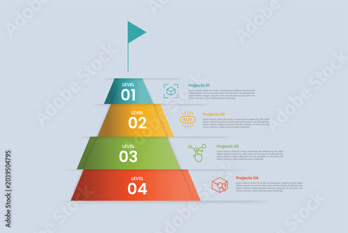 Cuadro en lienzo Pyramid base shape infographic with glossy gradient style with unbalance wobble