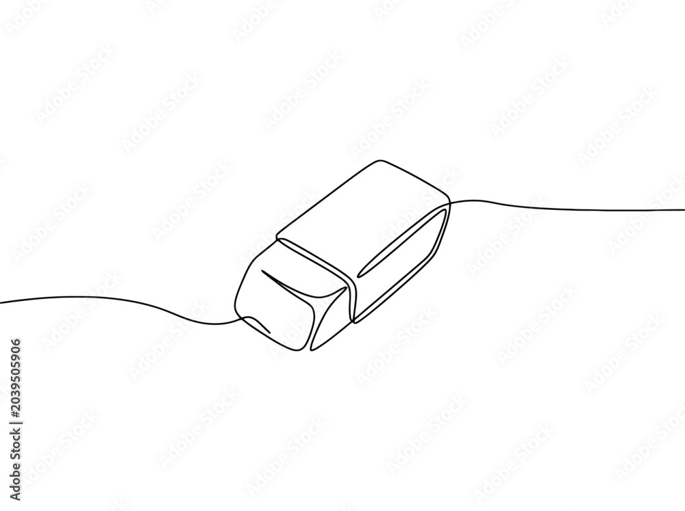 Obraz premium Minimalist eraser drawing with continuous line art and white background representing clean up