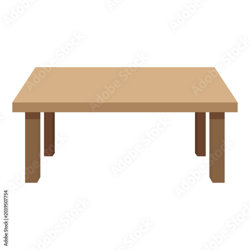Front view basic rectangular wood dining kitchen desk table model template in flat vector style