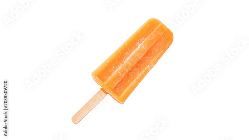 Картината върху платно Refreshing orange fruit juice popsicle bar on stick isolated on transparent back