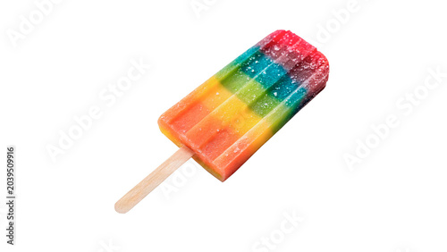 Canvastavla Vibrant colorful rainbow striped fruit juice popsicle stick isolated on transpar