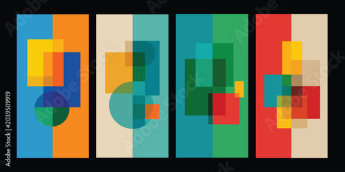 Canvas Print Abstract overlapping geometric shapes and square compositions.