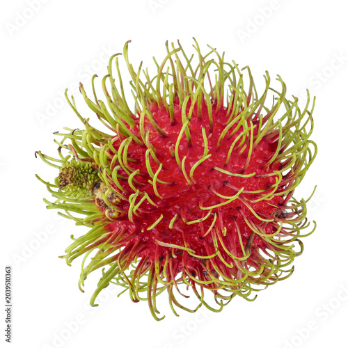 Fresh rambutan fruit with vibrant red skin isolated on a transparent background