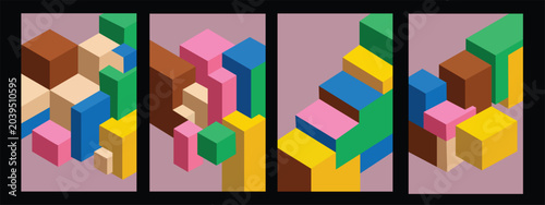 Εκτύπωση καμβά Set of abstract geometric isometric blocks wallpaper patterns.