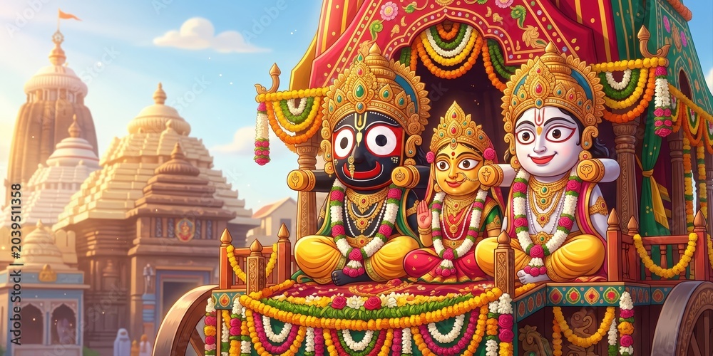 Obraz premium Animated Lord Jagannath Balabhadra and Subhadra Festival Artwork