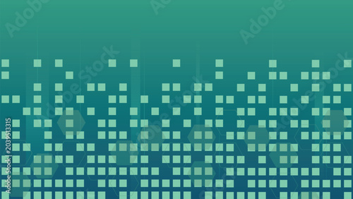 Photos a teal-green abstract background featuring a grid of squares that vary in bright