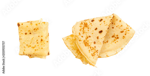 Stuffed pancakes, Eastern European rolled crepe, pancakes filled with meat, thin blini, stuffed rolls pile