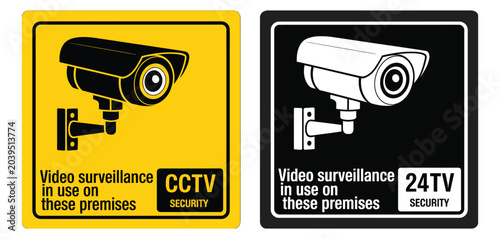 Tableau sur toile Video Surveillance In Use on These Premises Sign Vector Illustration, Yellow and