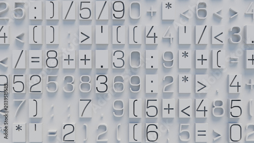 Close-Up of Textured Surface Featuring Overlapping Mathematical Symbols and Characters on Light Blue Gradient Background, Detailed Digital Art for Educational and Graphic Design Applications