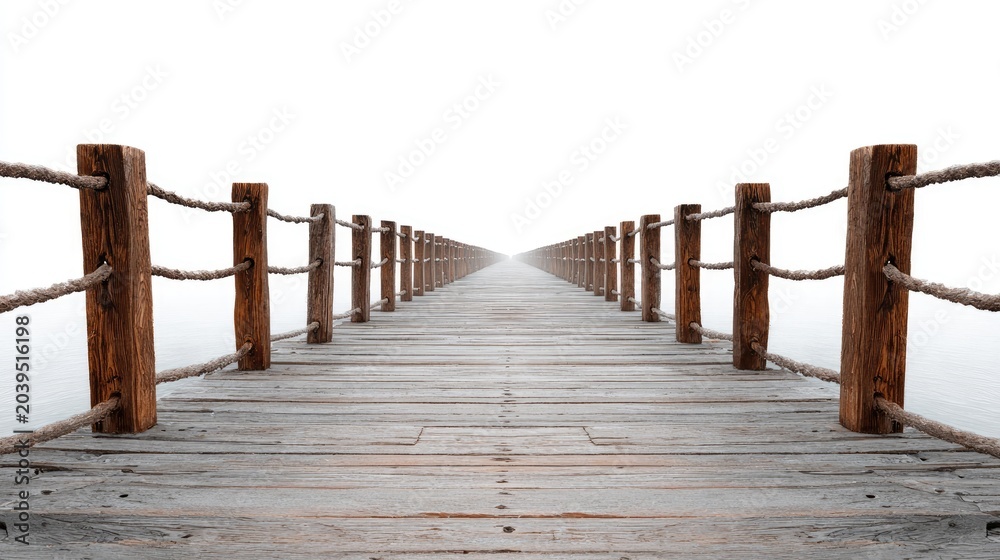 Obraz premium Wooden Boardwalk Path Leading to Distant Horizon Over Water.