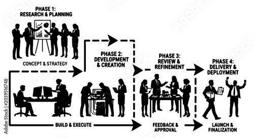 Photos Business Process Flowchart: 4 Phases of Project Management, Concept to Launch, S