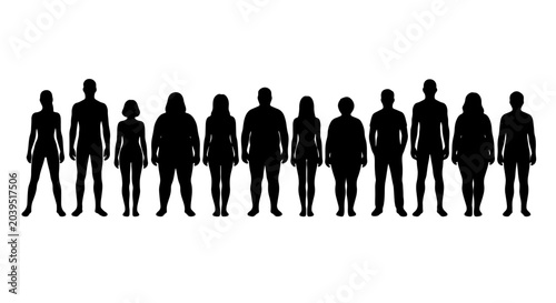 Schilderij op canvas Diverse Human Silhouettes Collection, Male and Female Figures, Body Shape Variet