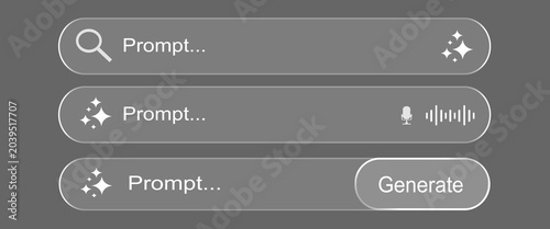 Photos Glassmorphism AI Search Bar UI Elements Set with Prompt Input Fields