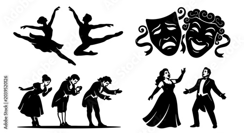Foto Performing Arts Icons Set: Ballet Dancers, Theatre Masks, Opera Singers, and Cou
