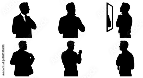 Konstfotografi Man Getting Dressed Silhouette Collection, Business Attire Preparation Icons, Fo