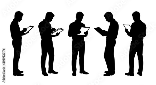 Tableau sur toile Silhouette Figures Using Tablets, Digital Device Interaction, Modern Communicati