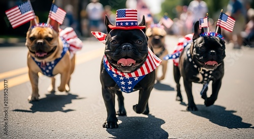 French Bulldogs Celebrate Independence Day in Patriotic Parade