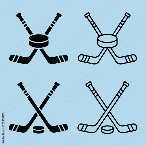 Photography A set of simple ice hockey equipment icons on blue background