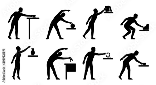 Εκτύπωση καμβά Silhouette Figures Performing Household Chores, Organizing and Cleaning Tasks, S