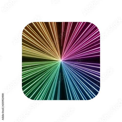 A vibrant abstract background featuring colorful light rays radiating from the center
